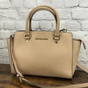 Michael Michael Kors Selma Medium Satchel Leather Bag Shoulder Purse Oyster
